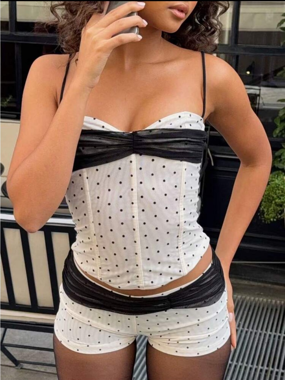 Polka Dot Top & Short Set - White/Black